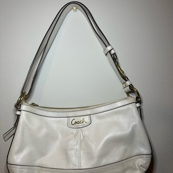 Coach Cream Leather Shoulder Bag with Gold Accents